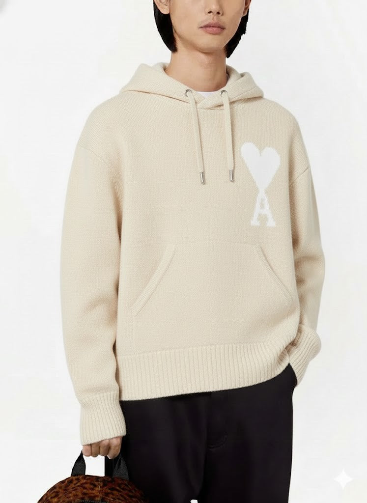 Ami Paris Relaxed Fit Hoodie Sweater With Central Kangaroo Pocket