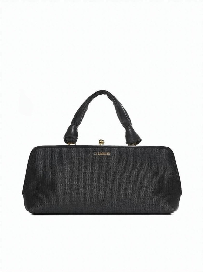 Jil Sander Textured Black Tote Bag With Gold-Tone Clasp