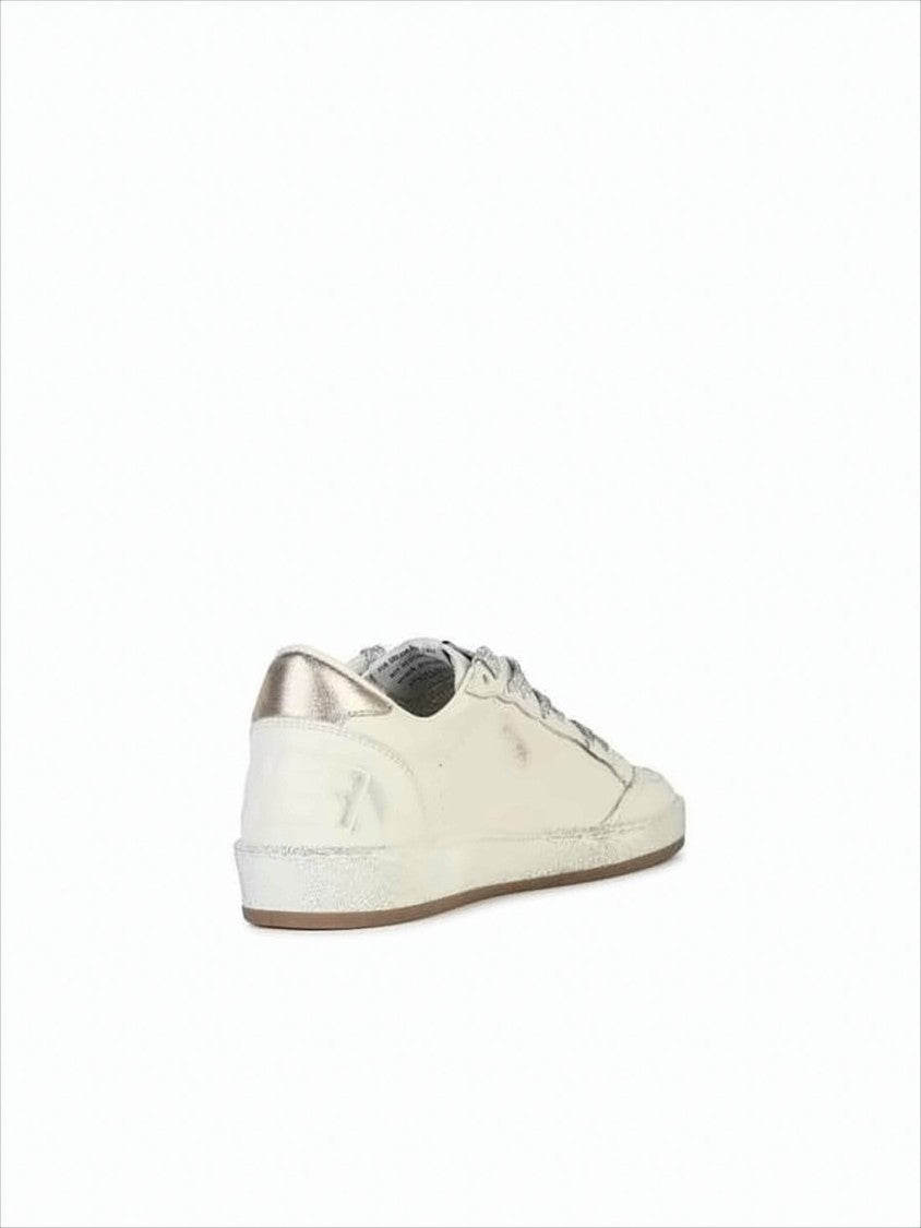 Golden Goose Distressed White Low-Top Sneakers With Contrasting Blue Star