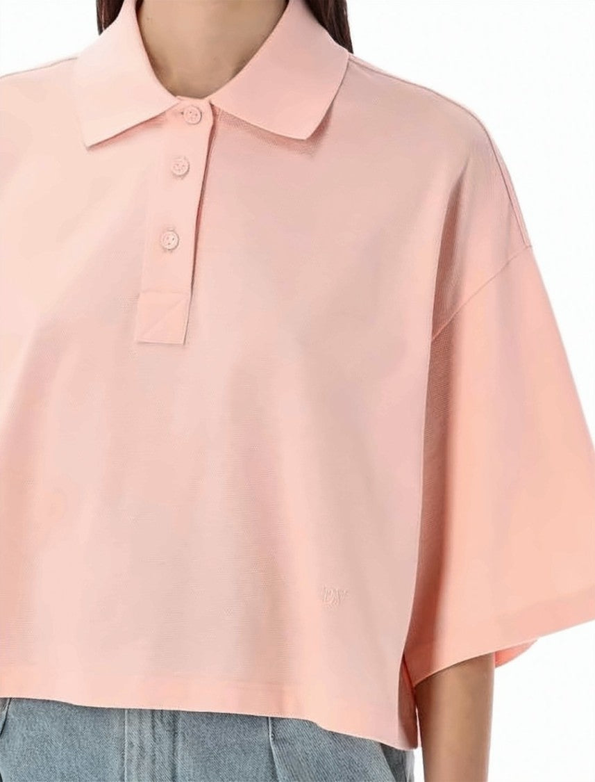 Bottega Veneta Cropped Polo Shirt In Soft Pastel Pink With Classic Collar