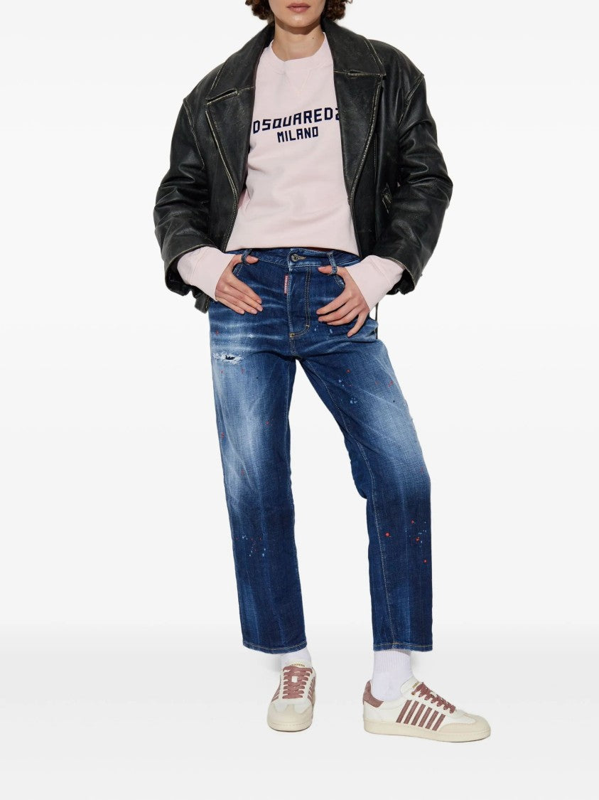 Dsquared2 Boston Mid-Rise Blue Splatter Denim Jeans