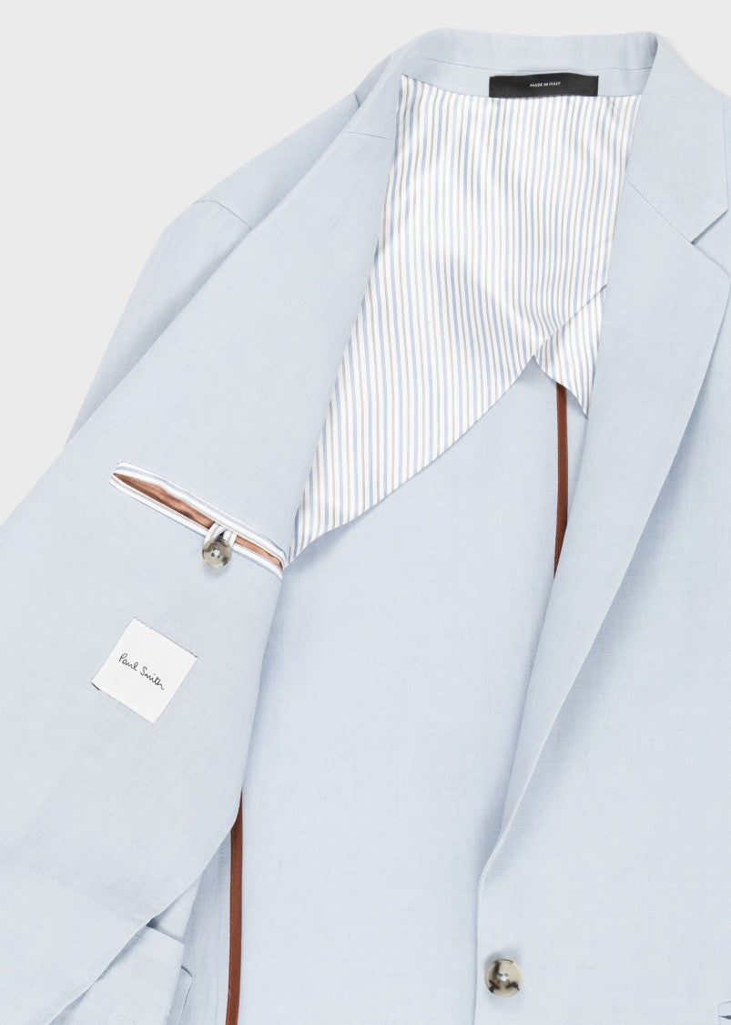 Paul Smith Pale Blue Linen Blazer With One-Button Closure