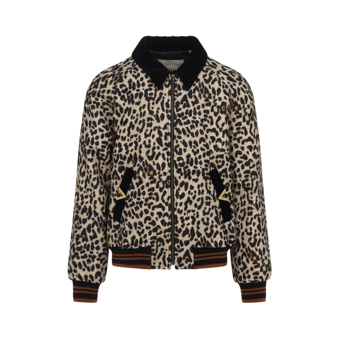 Valentino Brown Wool Jacket With Leopard Print And Velvet Collar