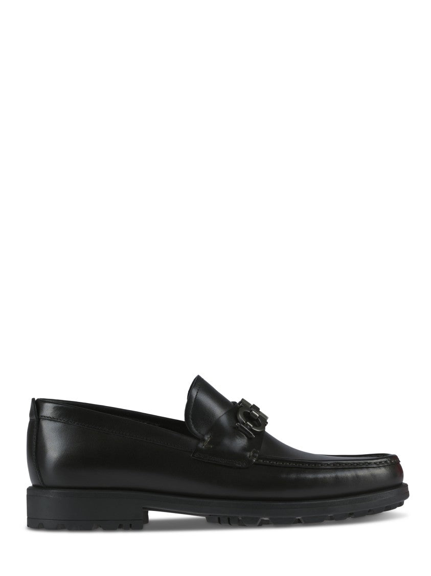 Ferragamo Polished Leather Loafers With Decorative Buckle Detail