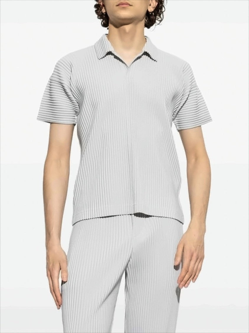Homme Plissé Issey Miyake Textured White Polo Shirt With Pleated Design
