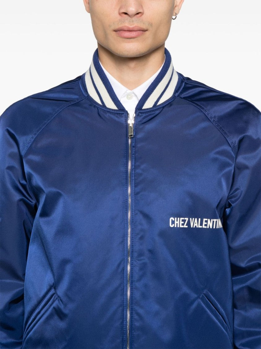 Valentino Blue Satin-Finish Bomber Jacket