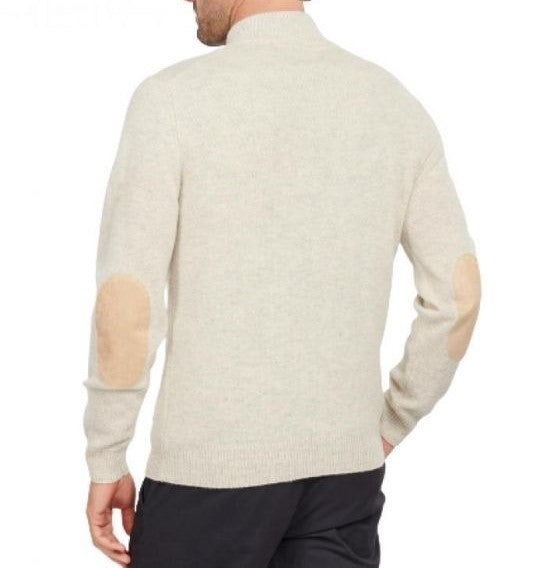 Barbour Half-Zip Sweater With Suede Elbow Patches