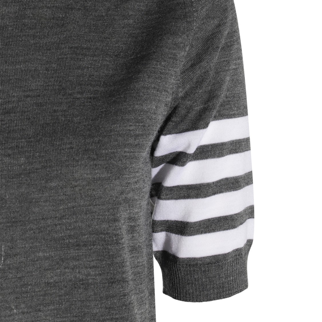 Thom Browne Grey Wool Knit Sweater With Striped Detail And Side Slits