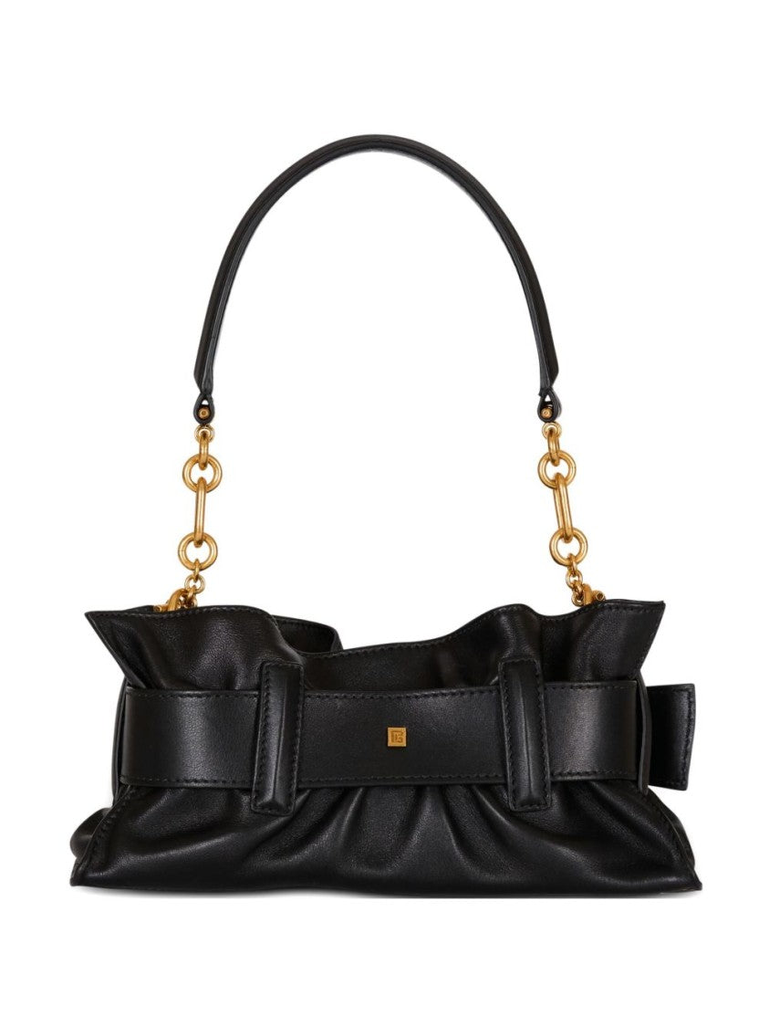 Balmain Black Gathered Gold Buckle Chain Bag