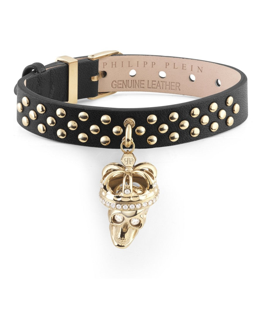 Philipp Plein Skull-Embellished Calfskin Leather Bracelet With Preciosa Crystals