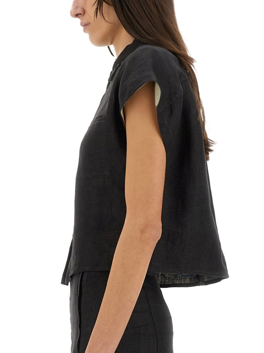 Alysi Cropped Linen Shirt With Classic Collar