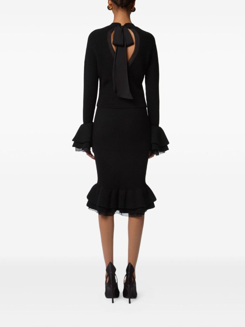 Nina Ricci Black Wool Knit Midi Skirt