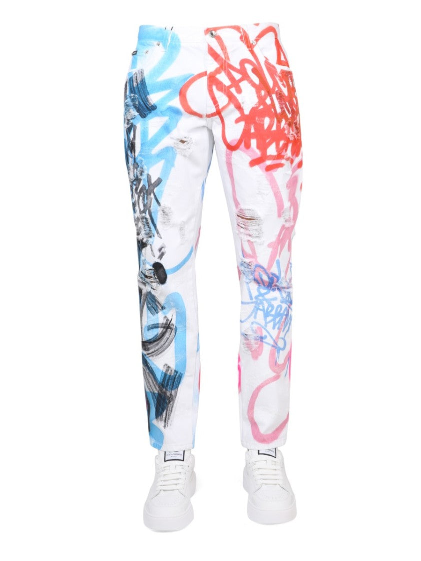 Dolce & Gabbana Graffiti-Print Loose Fit Jeans