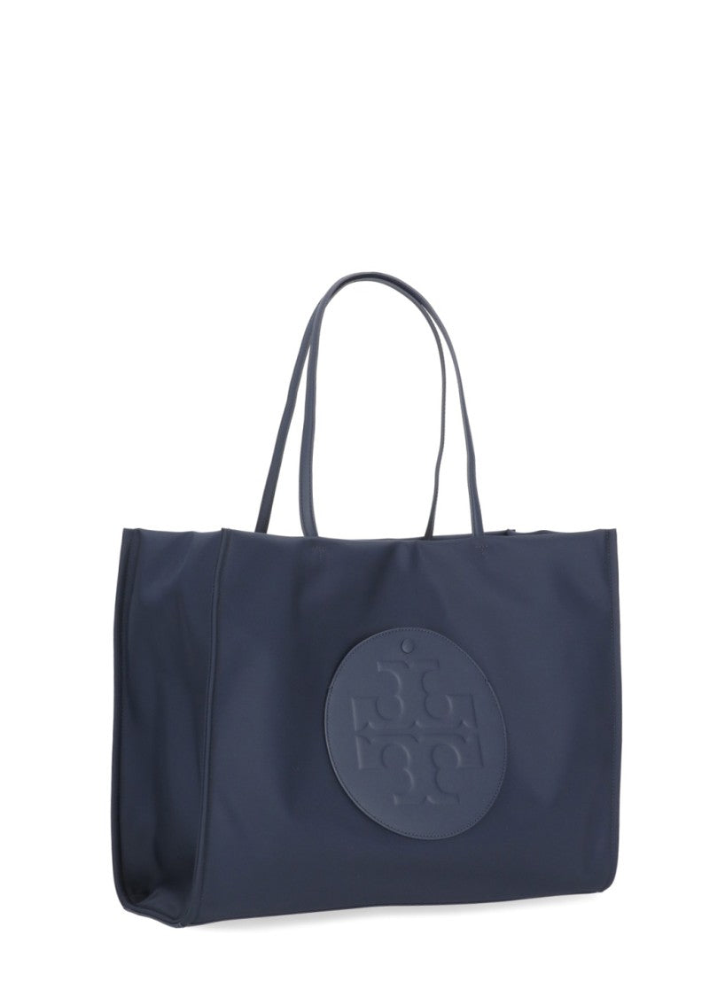 Tory Burch Structured Blue Shopping Bag With Iconic Logo Pocket