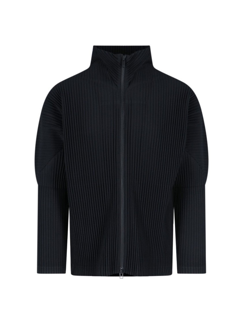 Homme Plissé Issey Miyake Structured High-Collar Black Casual Jacket With Textured Pleats