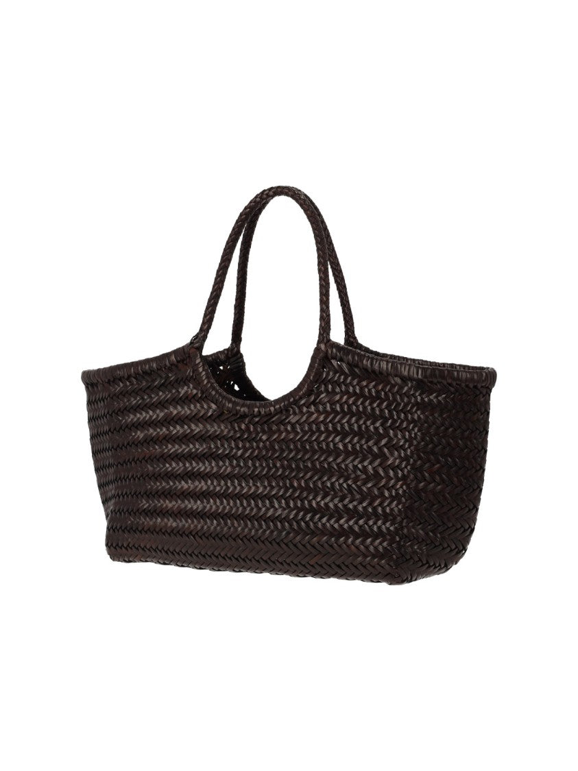 Dragon Diffusion Woven Rectangular Bag With Round Handles And Artisanal Detail