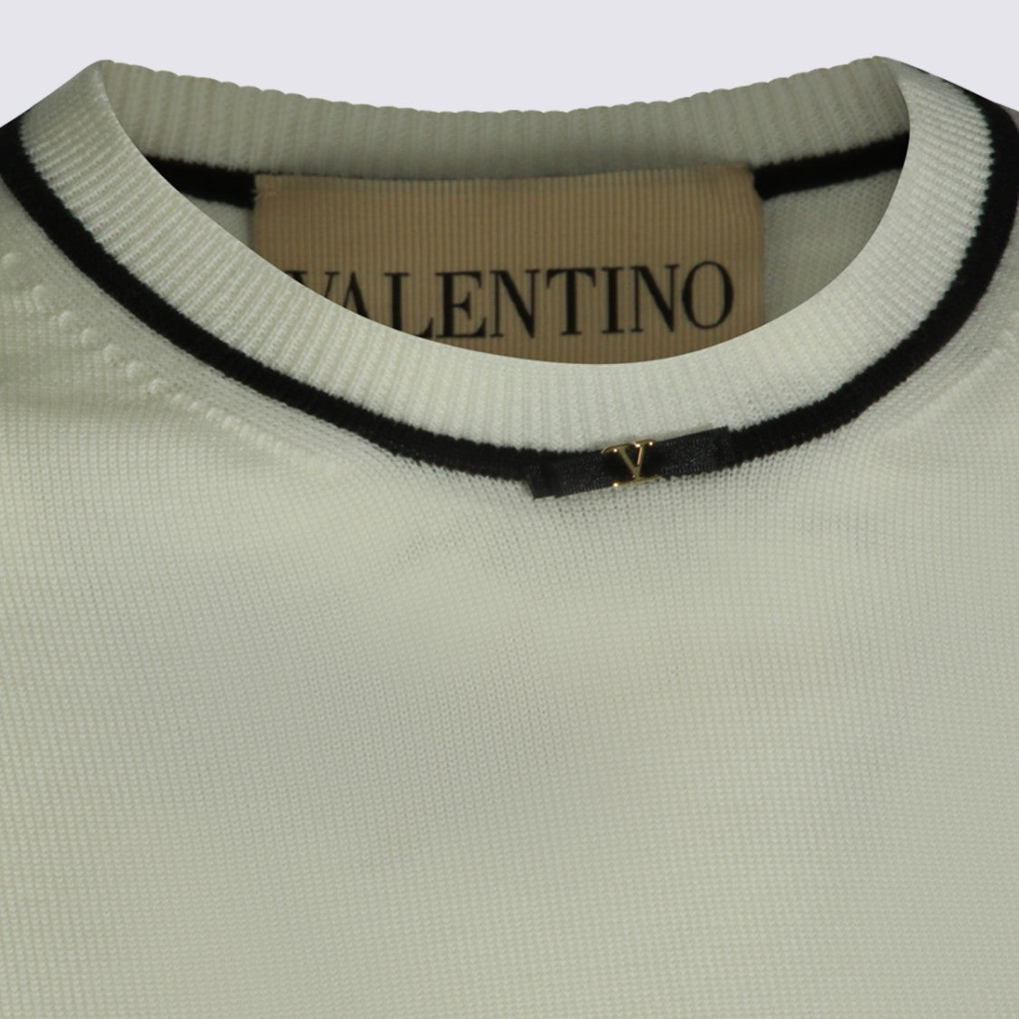 Valentino Short-Sleeved Fitted Sweater With Decorative Neckline Detail