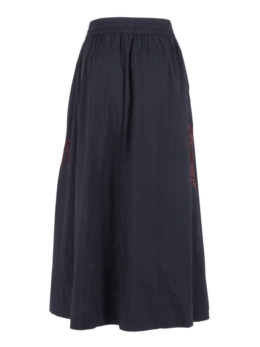 P.A.R.O.S.H. Mid Length Floral Embroidered Midi Skirt