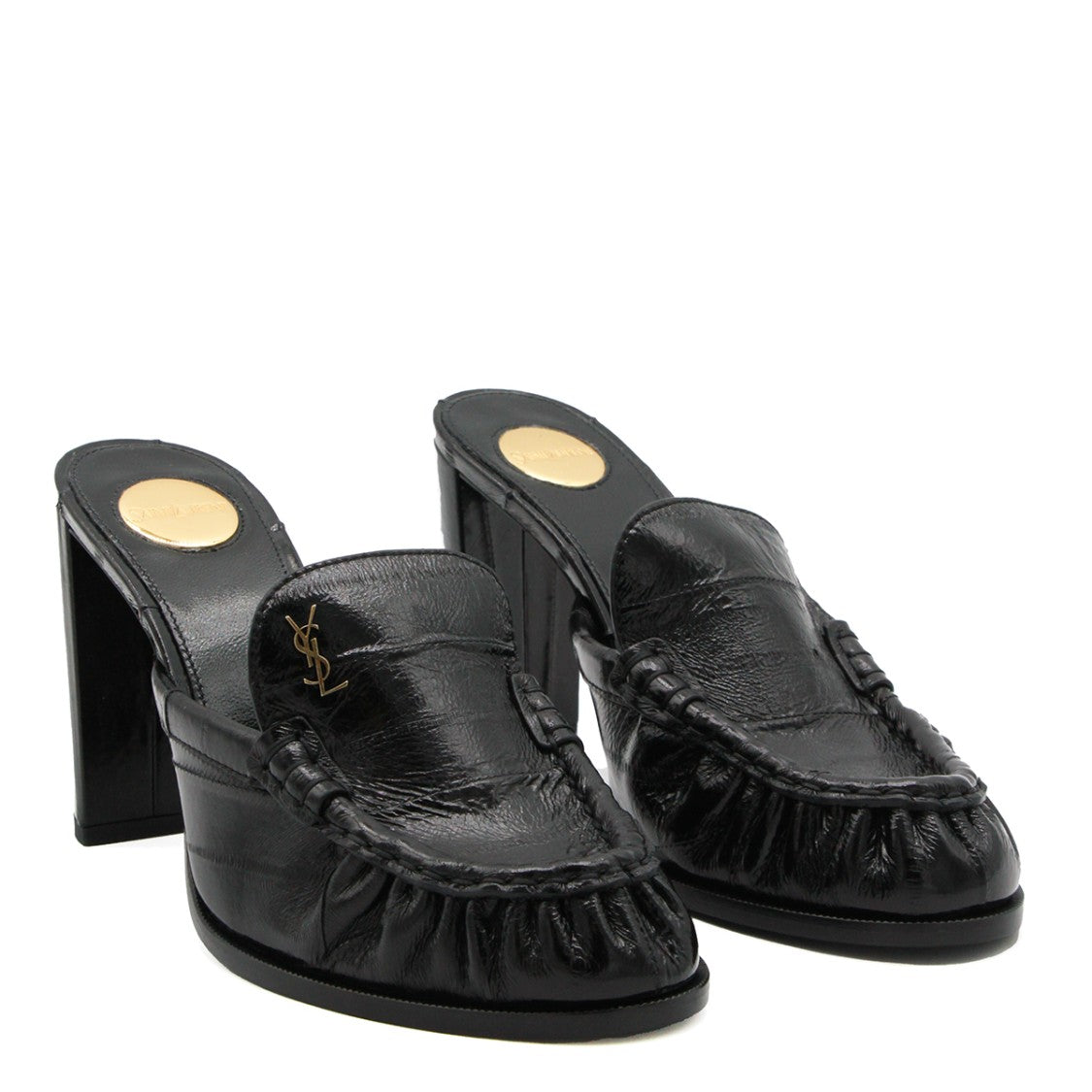 Saint Laurent Black Leather Block Heel Flats