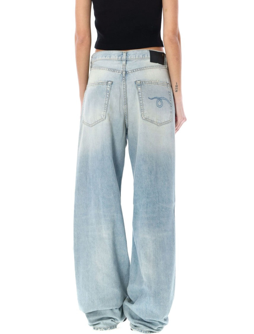 R13 Pleated Front Wide Leg Jean