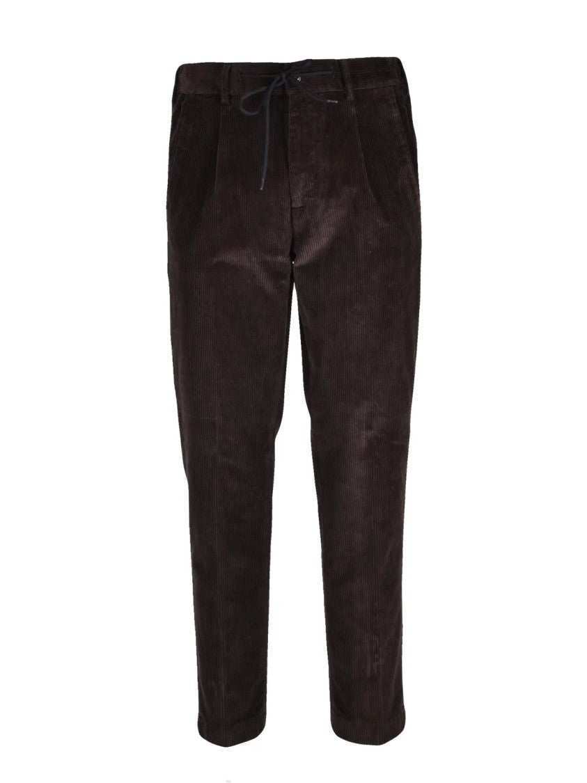 Officina 36 Brown Stretch Cotton Drawstring Corduroy Pants