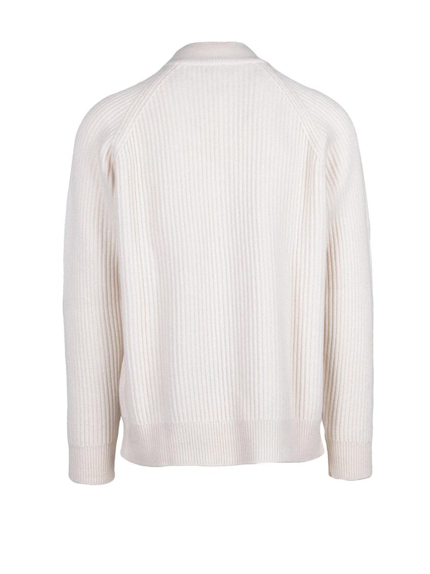 Hawico White Ribbed Cashmere High Neck Sweater