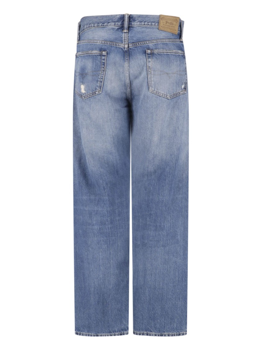 Polo Ralph Lauren Blue Distressed Straight-Leg Denim Jeans