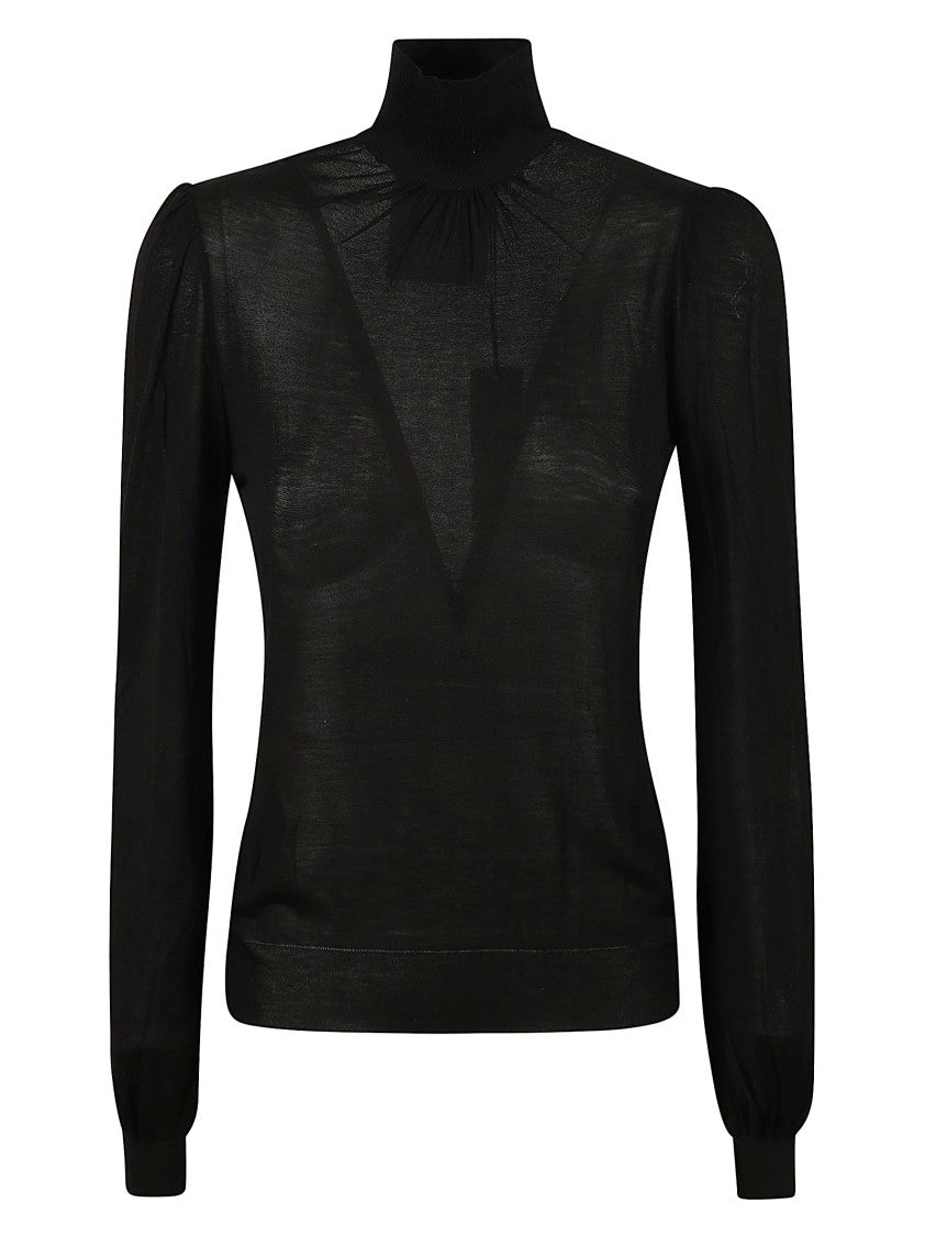 Moschino High-Neck Black Sweater With Puffed Sleeves