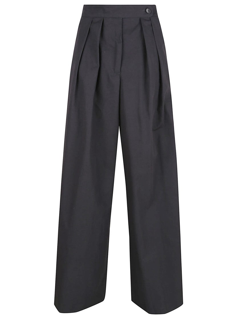 Dries Van Noten Wide Black Trousers With Front Pleats