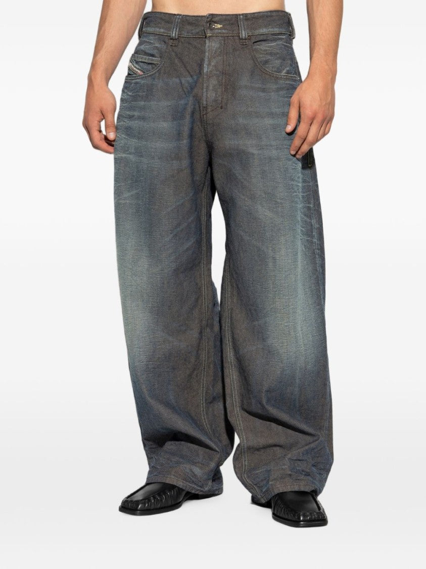 Diesel Ultra-Wide Leg Jeans With Faded Dark Denim Wash