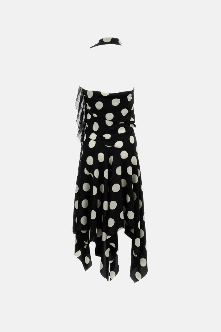 Junya Watanabe Black Polka Dot Fluid Fabric Midi Dress