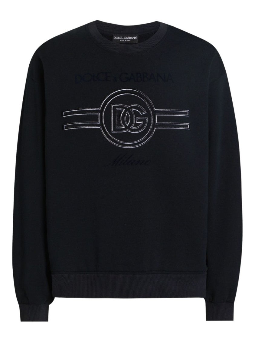 Dolce & Gabbana Dark Blue Crew Neck Sweatshirt With Logo Emblem