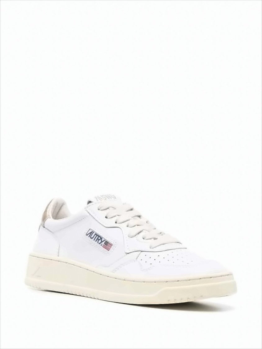 Autry Smooth White Leather Low-Top Sneakers With Metallic Accents