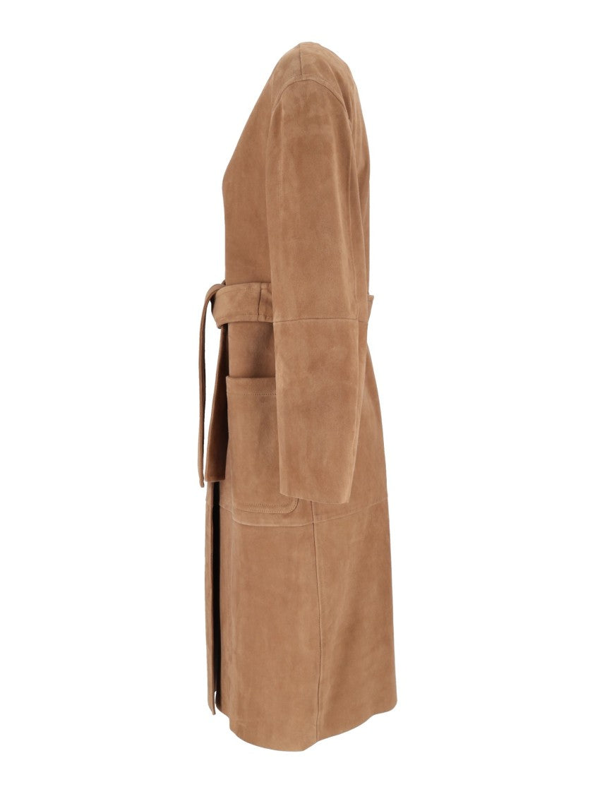 Max Mara Camel Portici Belted Lamb Leather Coat