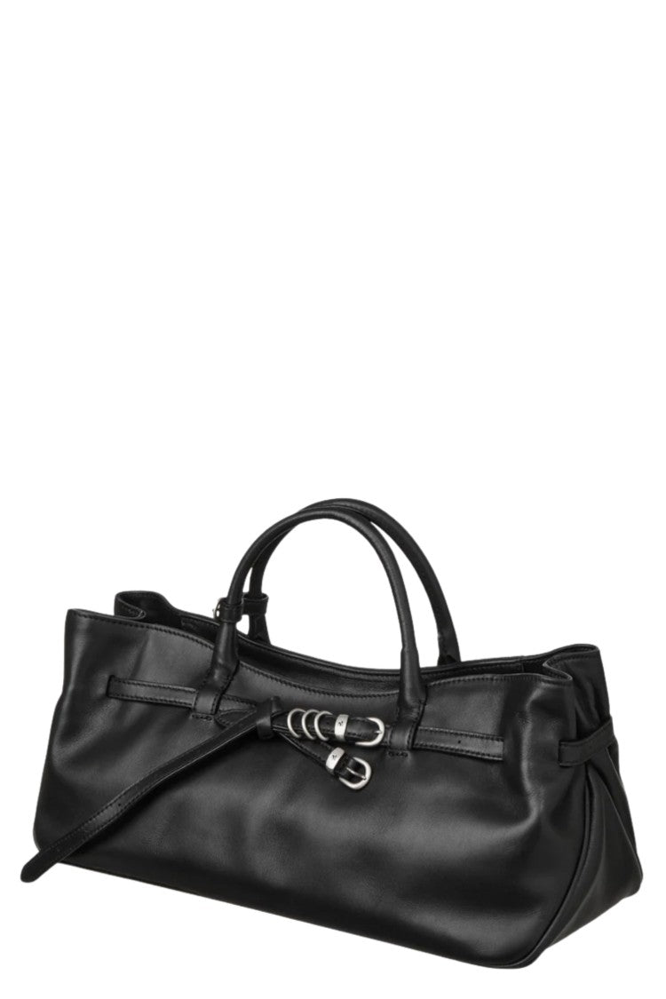 Margesherwood Black Grandma Used Zipped Vintage Leather Top-Handle Bag