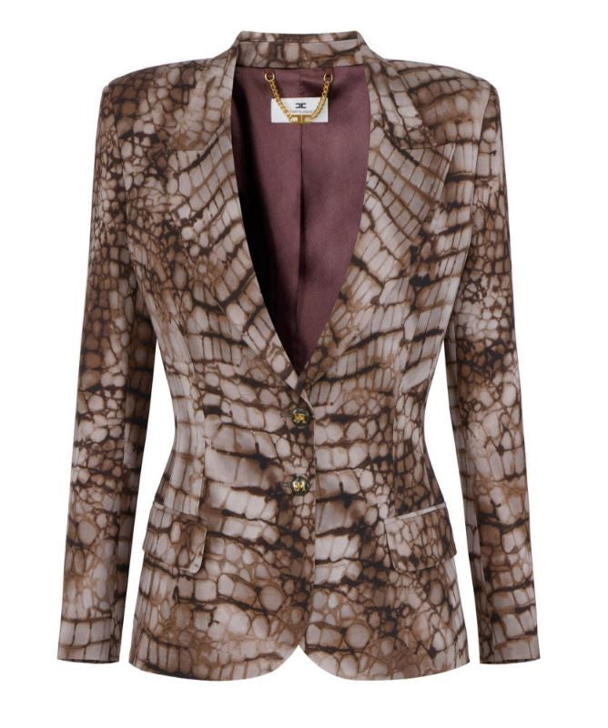 Elisabetta Franchi Gi20761e2 Printed Single Breasted Jacket