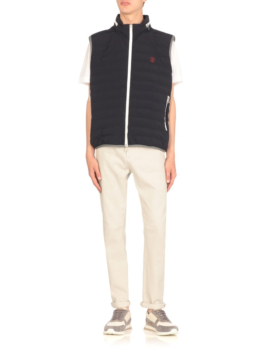 Brunello Cucinelli Blue Quilted Vest With Logo