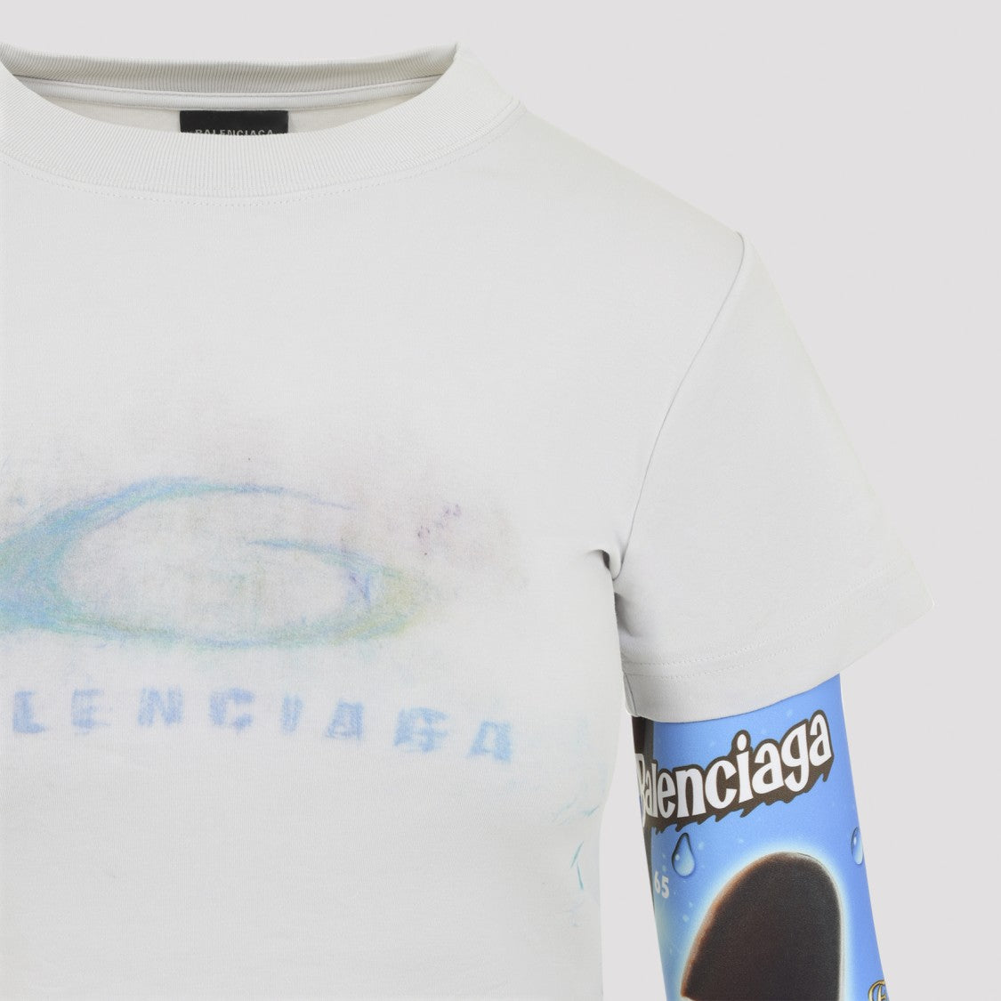 Balenciaga Fitted White Top With Graphic Sleeves