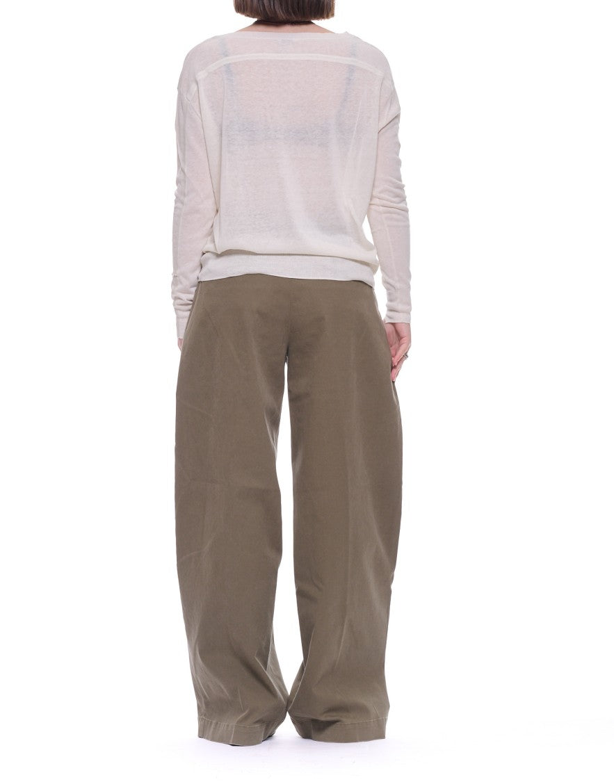 Hira Cream Boat-Neck Silk Linen Blend Sweater