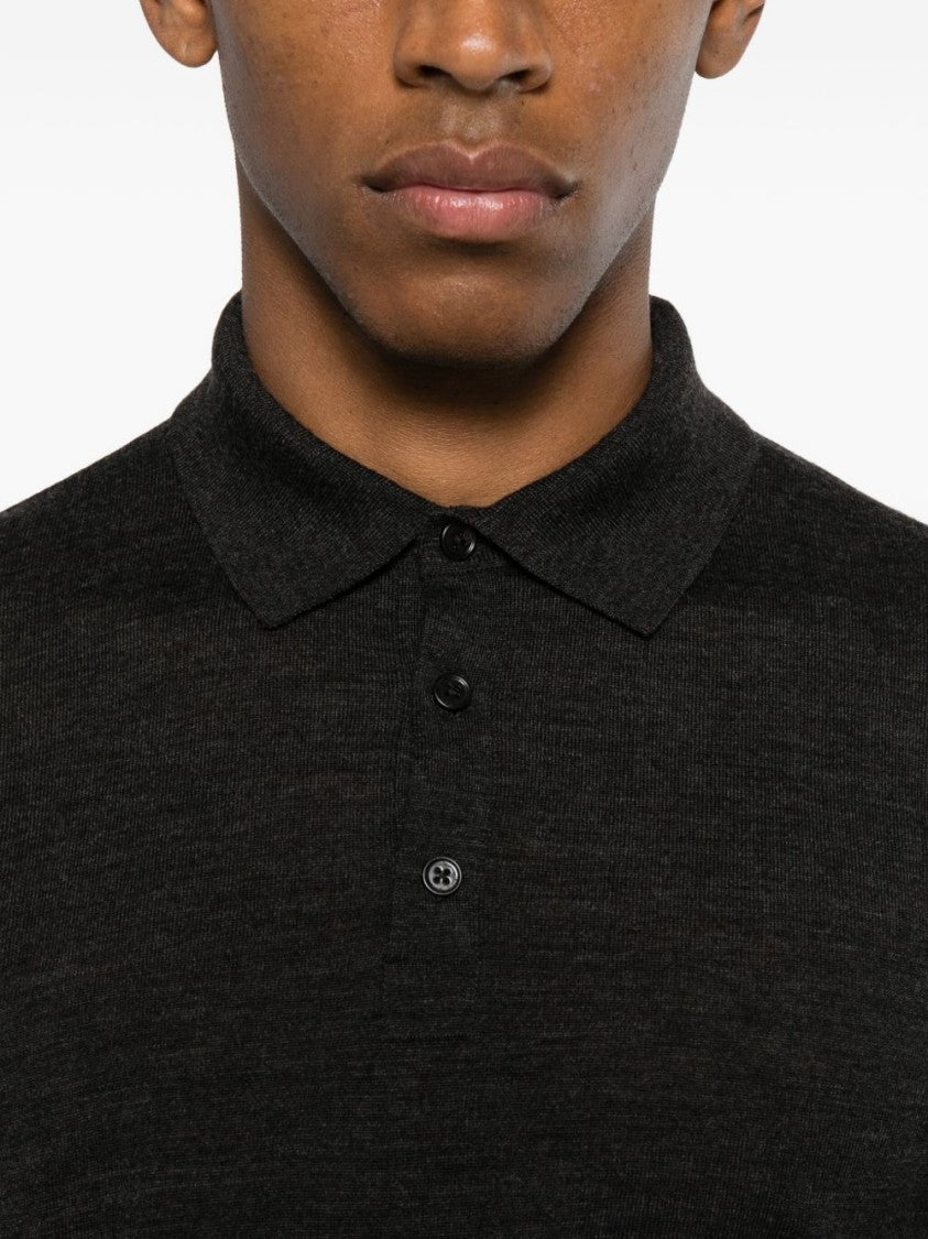 Kangra Long Sleeve Polo Shirt In Luxurious Black Wool