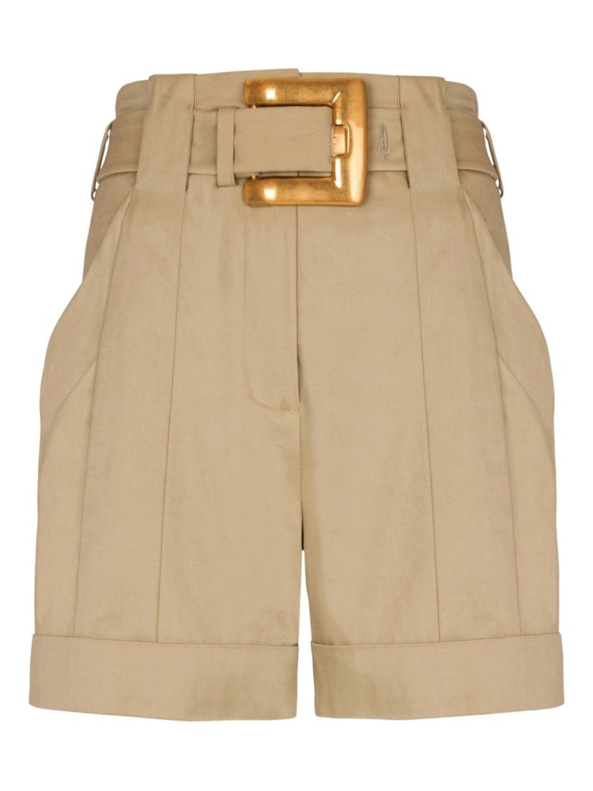 Balmain Tailored High-Waisted Shorts With Gold Buckle