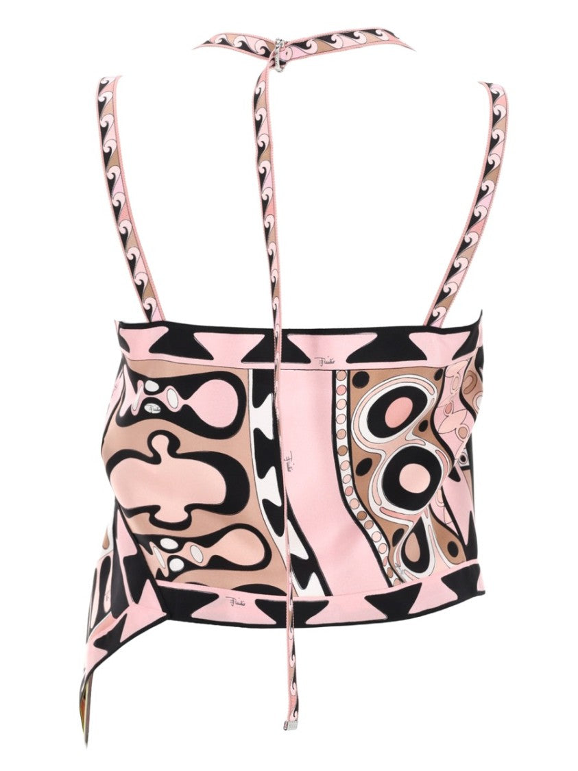 Pucci Asymmetrical Halter Crop Tank Top