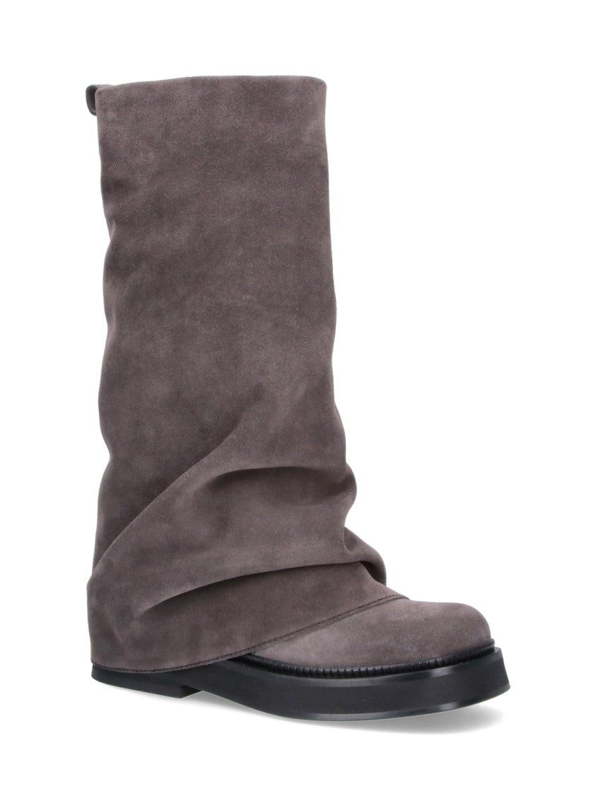 The Attico Slouchy Suede Boots With Rounded Square Toe