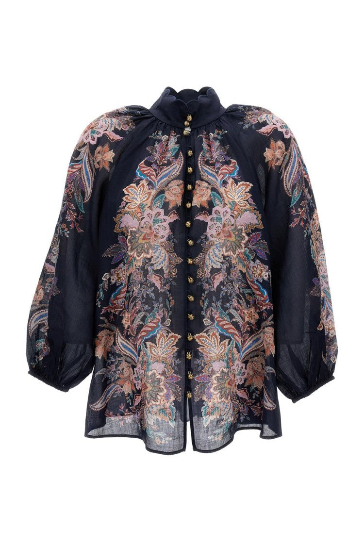 Zimmermann Wide High-Collar Shirt With Geometric Button Fastening