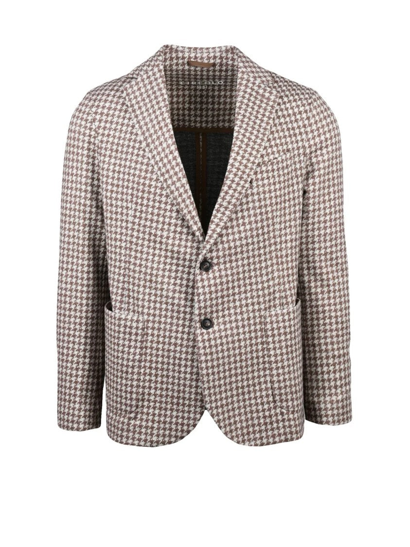 Circolo 1901 Rounded Brown Houndstooth Cotton Stretch Jacket
