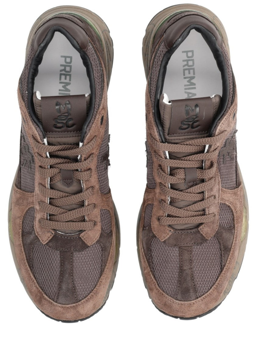 Premiata Textured Brown Sneakers With Calf Leather And Mesh Detail