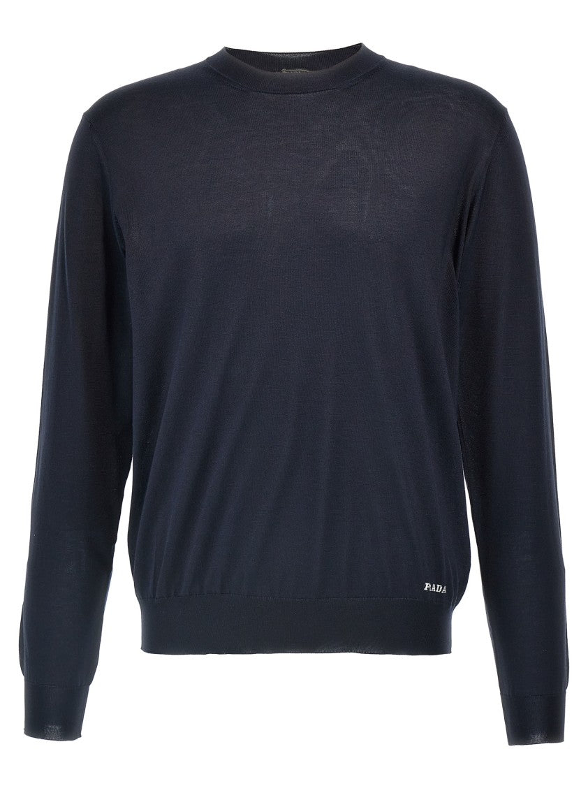 Prada Silk Sweater With Contrast Logo Embroidery And Fitted Cuffs