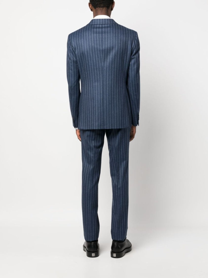 Luigi Bianchi Double-Breasted Navy Virgin Wool Suit With Pinstripe Pattern