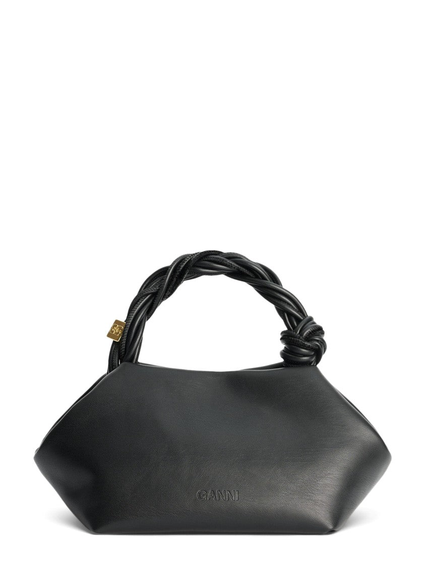 Ganni Black Bag With Twisted Handle And Gold Accents