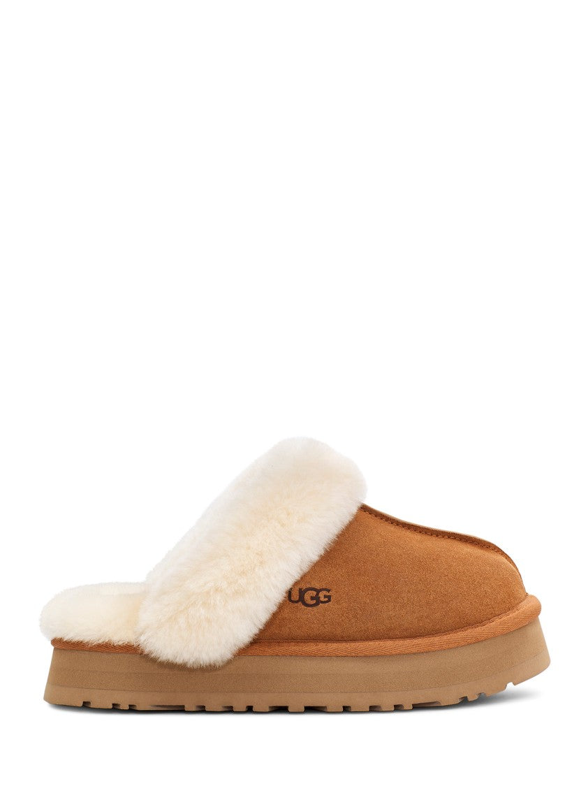 Ugg Platform Slippers With Plush Shearling Collar And Contrast Logo